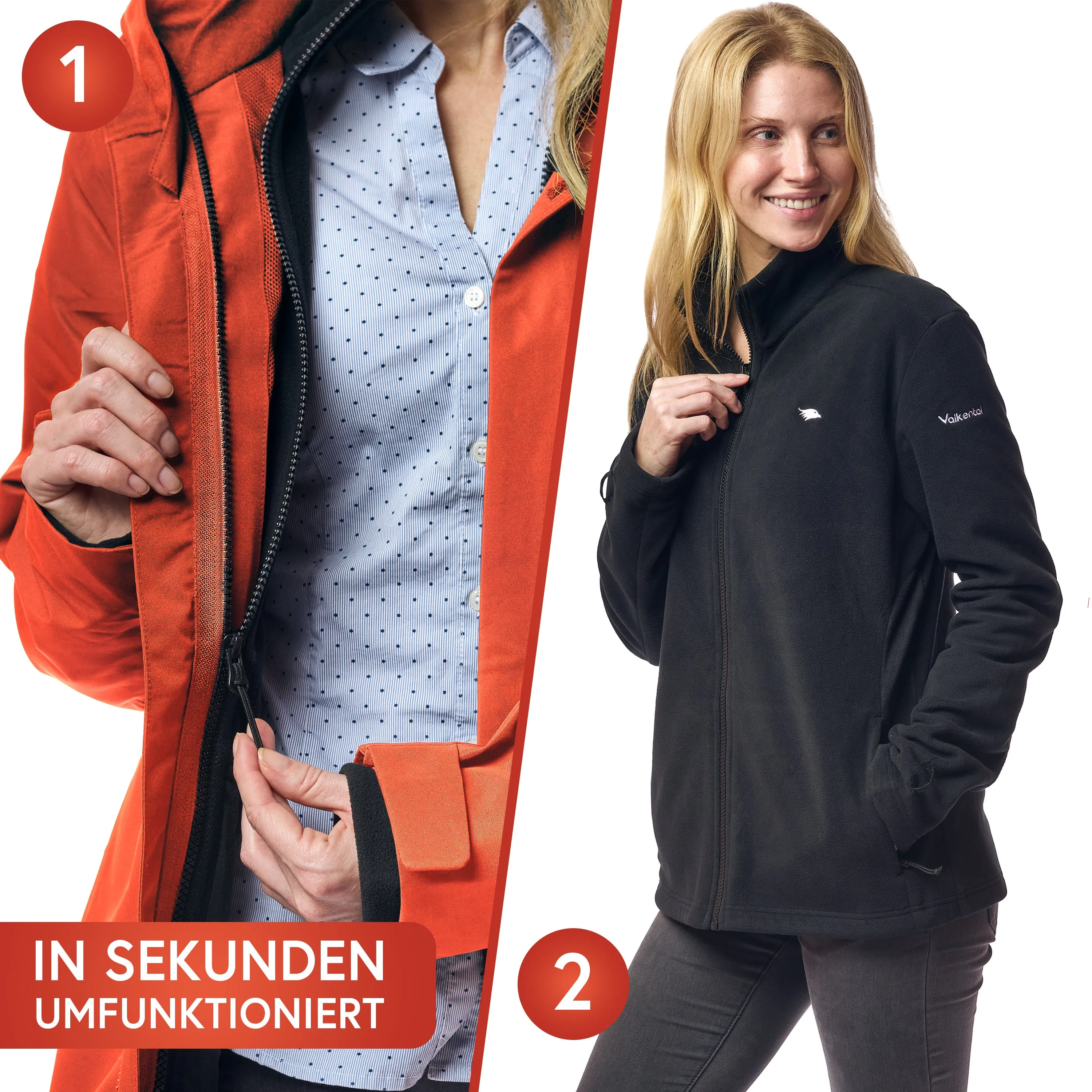 3in1 Smart Jacket - Wasserdichte Jacke mit Fleece Zipp-In - Damen