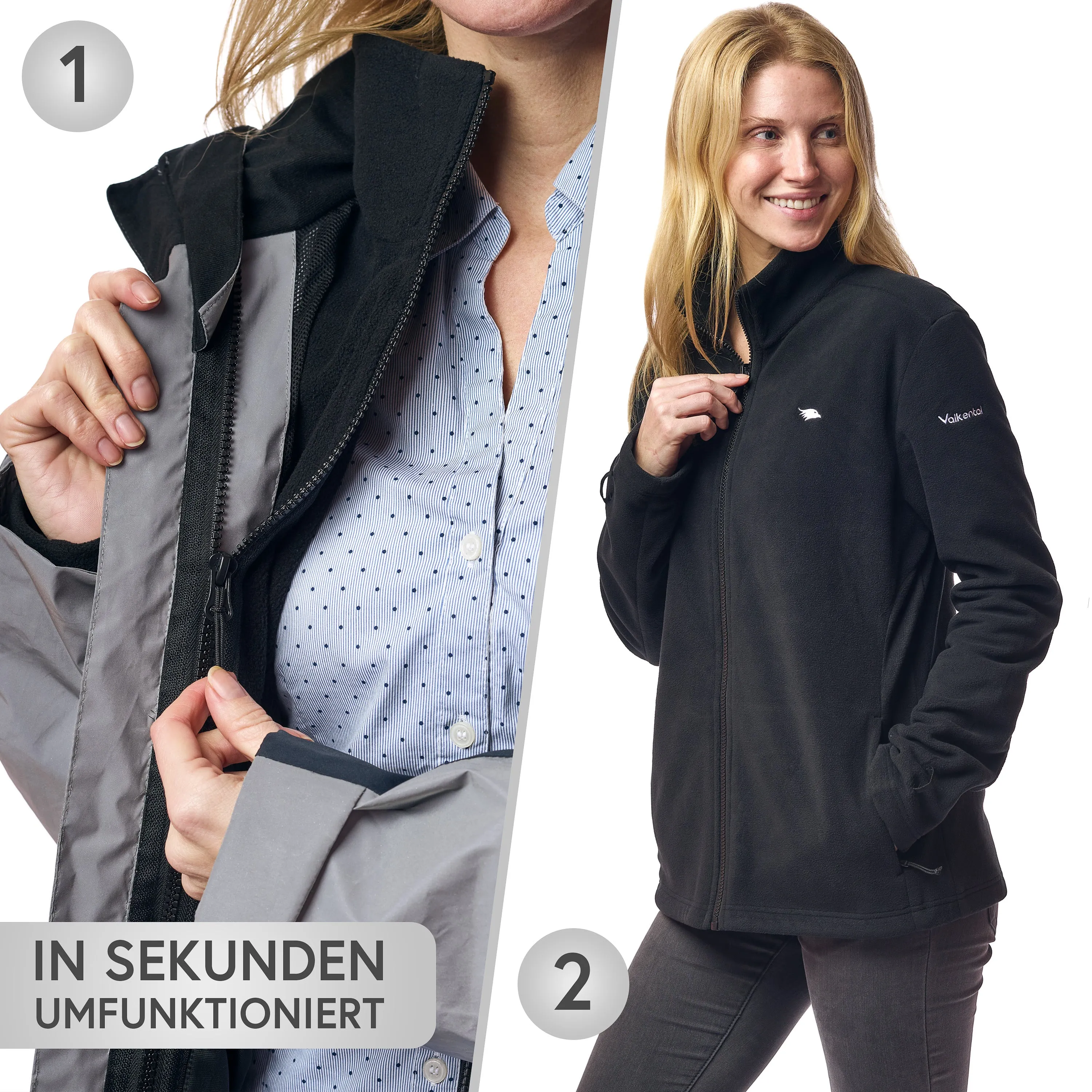 3in1 Smart Jacket - Wasserdichte Jacke mit Fleece Zipp-In - Damen