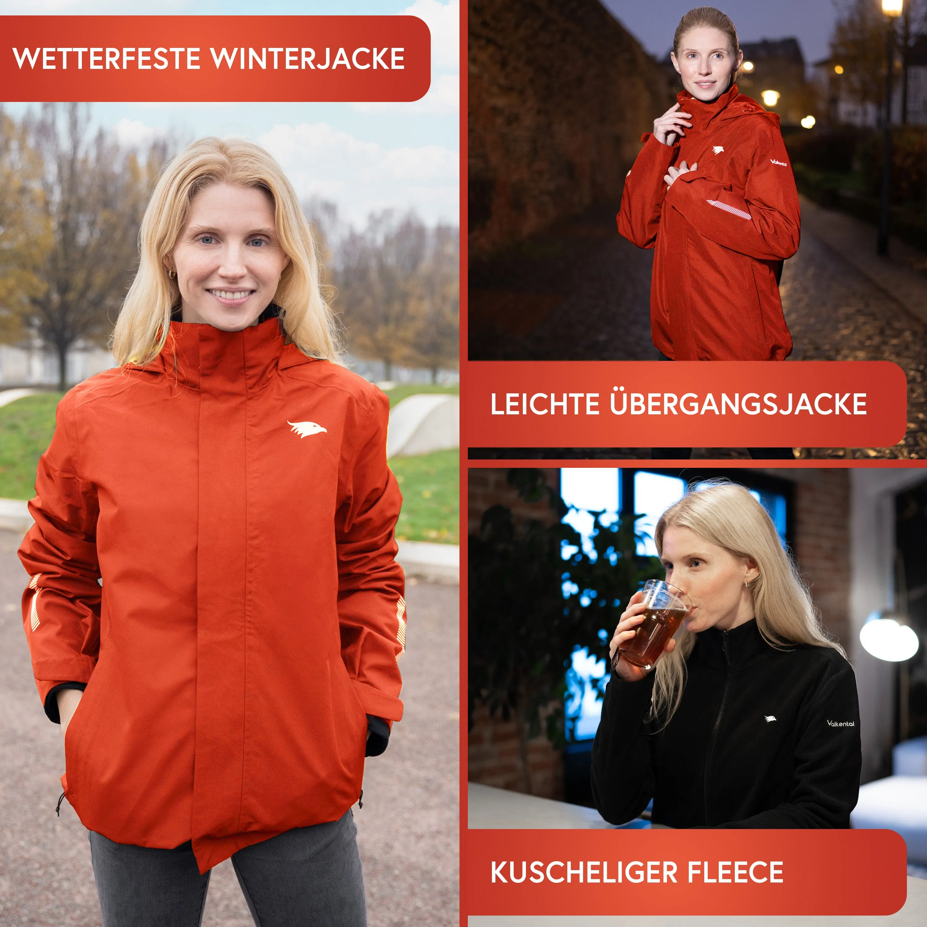 3in1 Smart Jacket - Wasserdichte Jacke mit Fleece Zipp-In - Damen