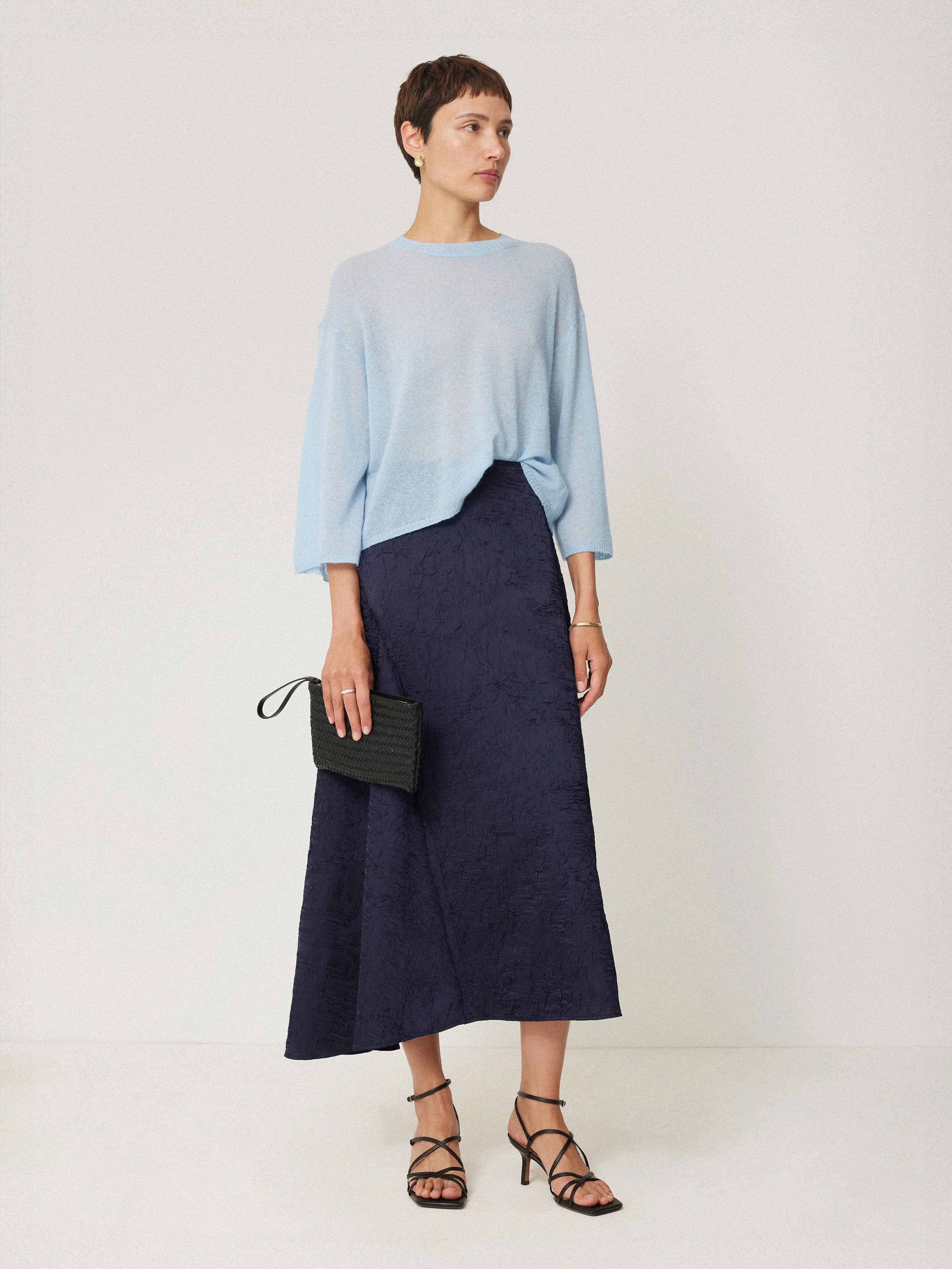 Asymmetric Textured Skirt | Navy