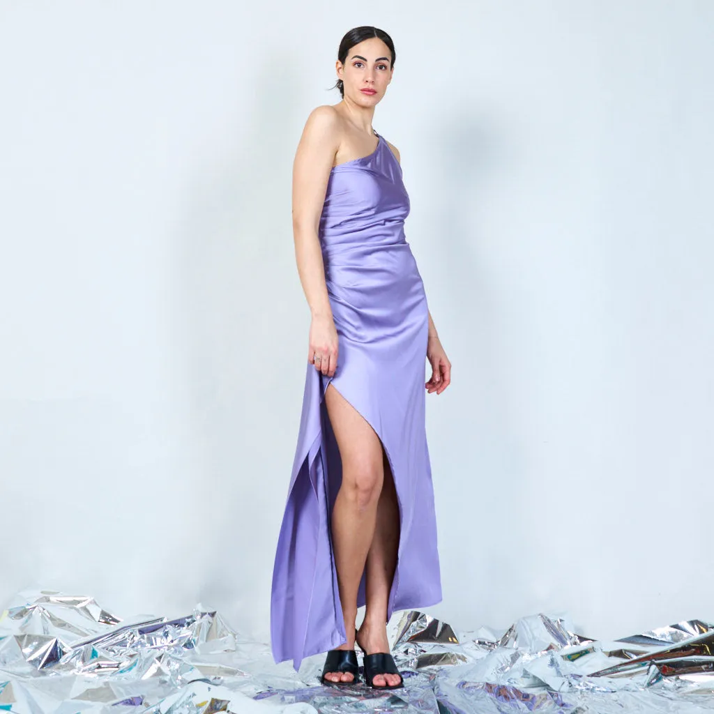 Asymmetrical draped satin dress wholesale