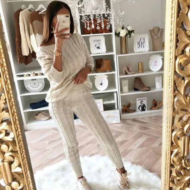 Autumn 2021  Elegant Female Stylish Print Blouse Pant Suits Tracksuit Casual Outfit for Jogging