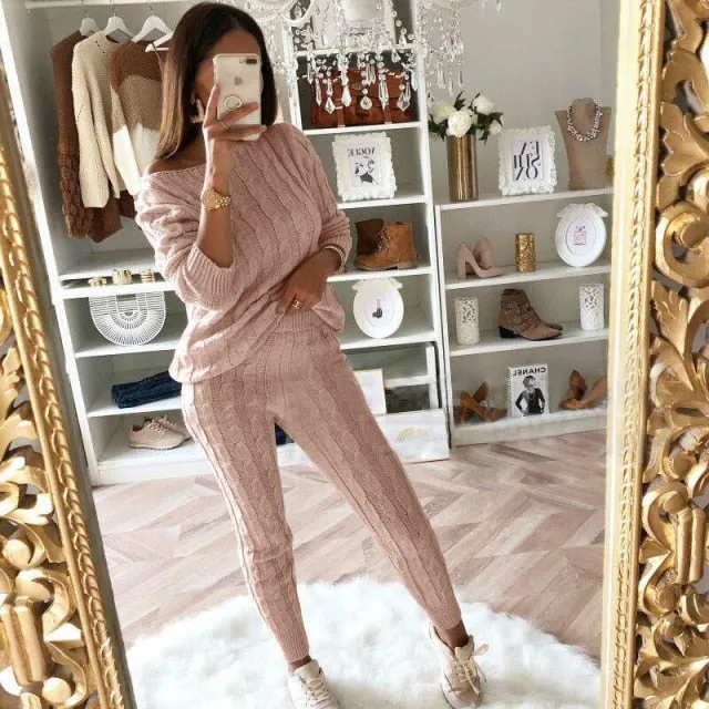 Autumn 2021  Elegant Female Stylish Print Blouse Pant Suits Tracksuit Casual Outfit for Jogging