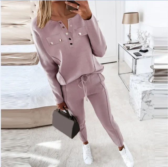 Autumn 2021  Elegant Female Stylish Print Blouse Pant Suits Tracksuit Casual Outfit for Jogging