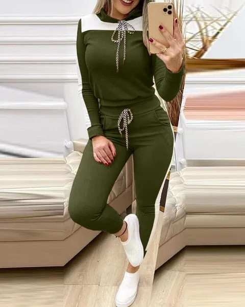 Autumn 2021  Elegant Female Stylish Print Blouse Pant Suits Tracksuit Casual Outfit for Jogging