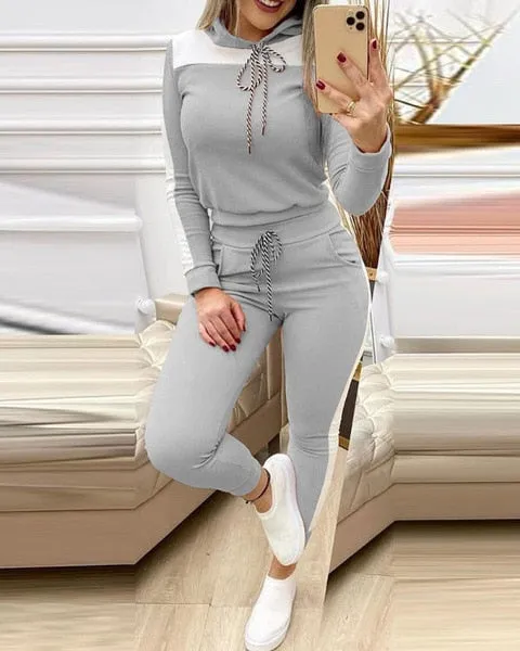 Autumn 2021  Elegant Female Stylish Print Blouse Pant Suits Tracksuit Casual Outfit for Jogging