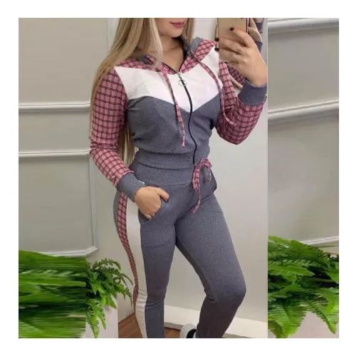 Autumn 2021  Elegant Female Stylish Print Blouse Pant Suits Tracksuit Casual Outfit for Jogging