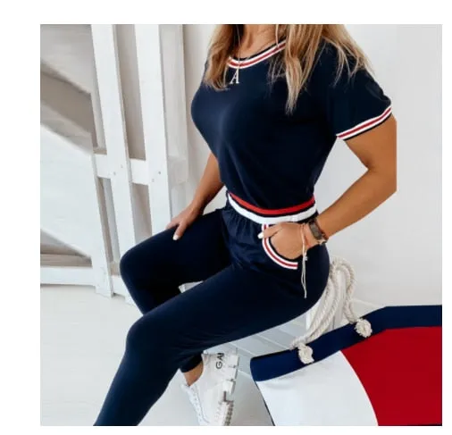 Autumn 2021  Elegant Female Stylish Print Blouse Pant Suits Tracksuit Casual Outfit for Jogging