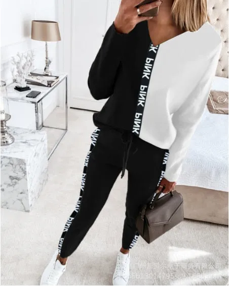 Autumn 2021  Elegant Female Stylish Print Blouse Pant Suits Tracksuit Casual Outfit for Jogging