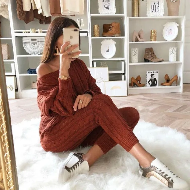 Autumn 2021  Elegant Female Stylish Print Blouse Pant Suits Tracksuit Casual Outfit for Jogging