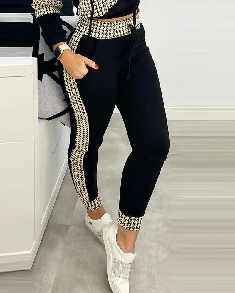 Autumn 2021  Elegant Female Stylish Print Blouse Pant Suits Tracksuit Casual Outfit for Jogging