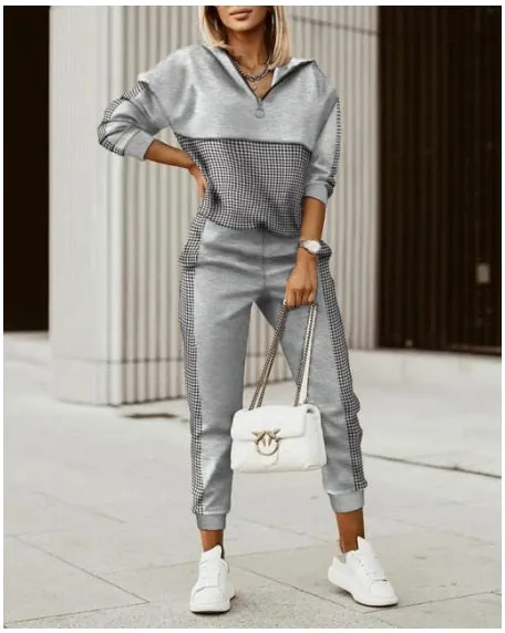 Autumn 2021  Elegant Female Stylish Print Blouse Pant Suits Tracksuit Casual Outfit for Jogging