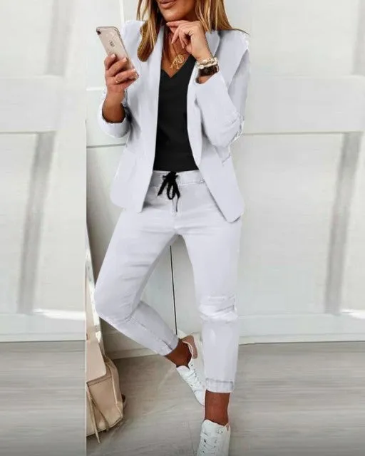 Autumn 2021  Elegant Female Stylish Print Blouse Pant Suits Tracksuit Casual Outfit for Jogging