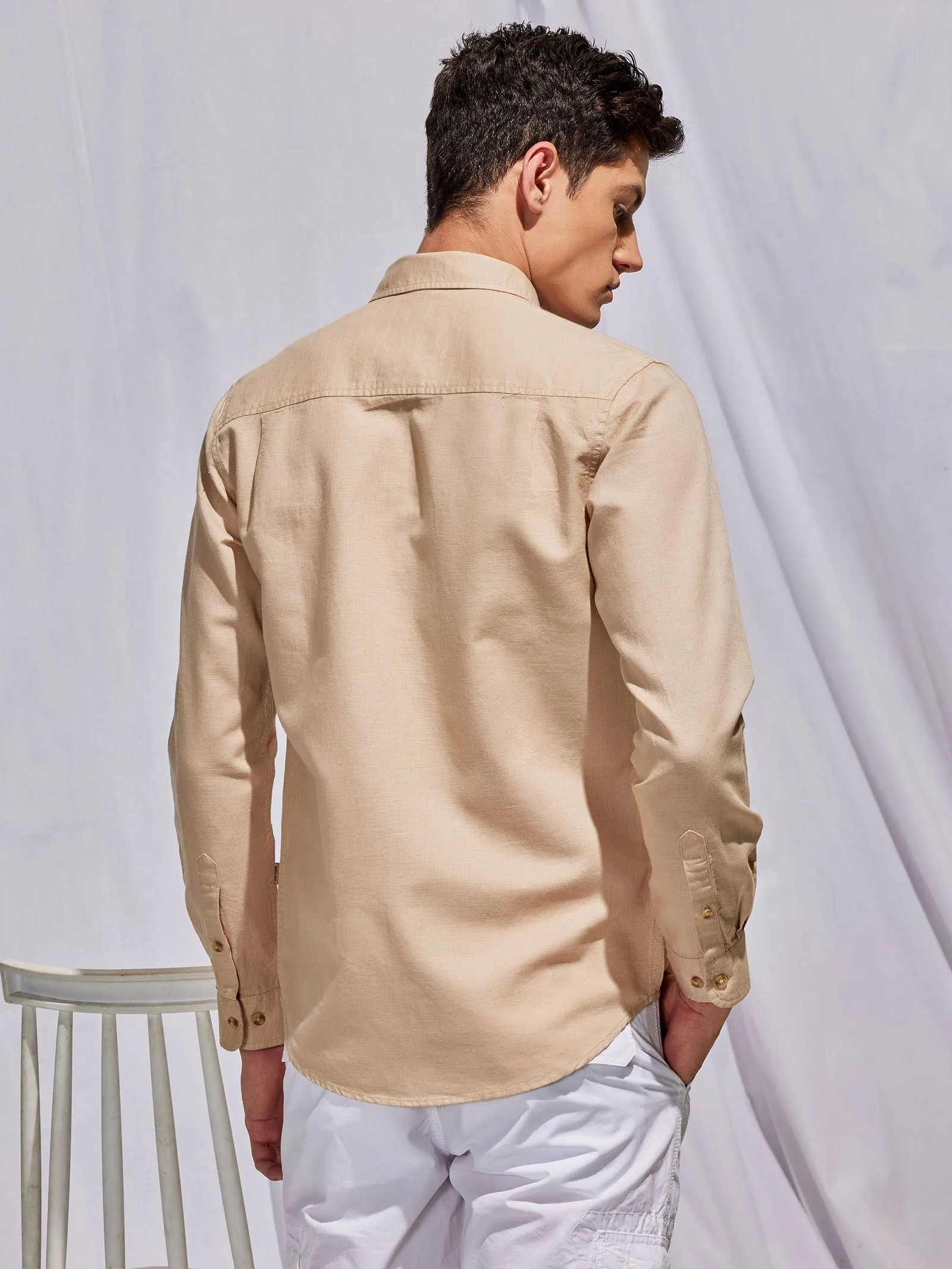 Beige Linen Cargo Shirt