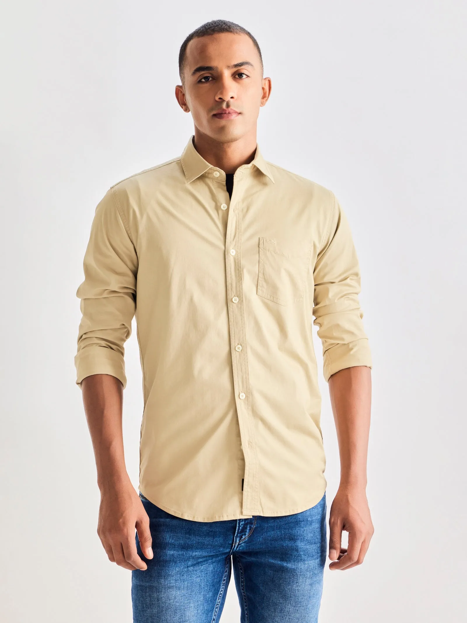 Beige Solid Shirt