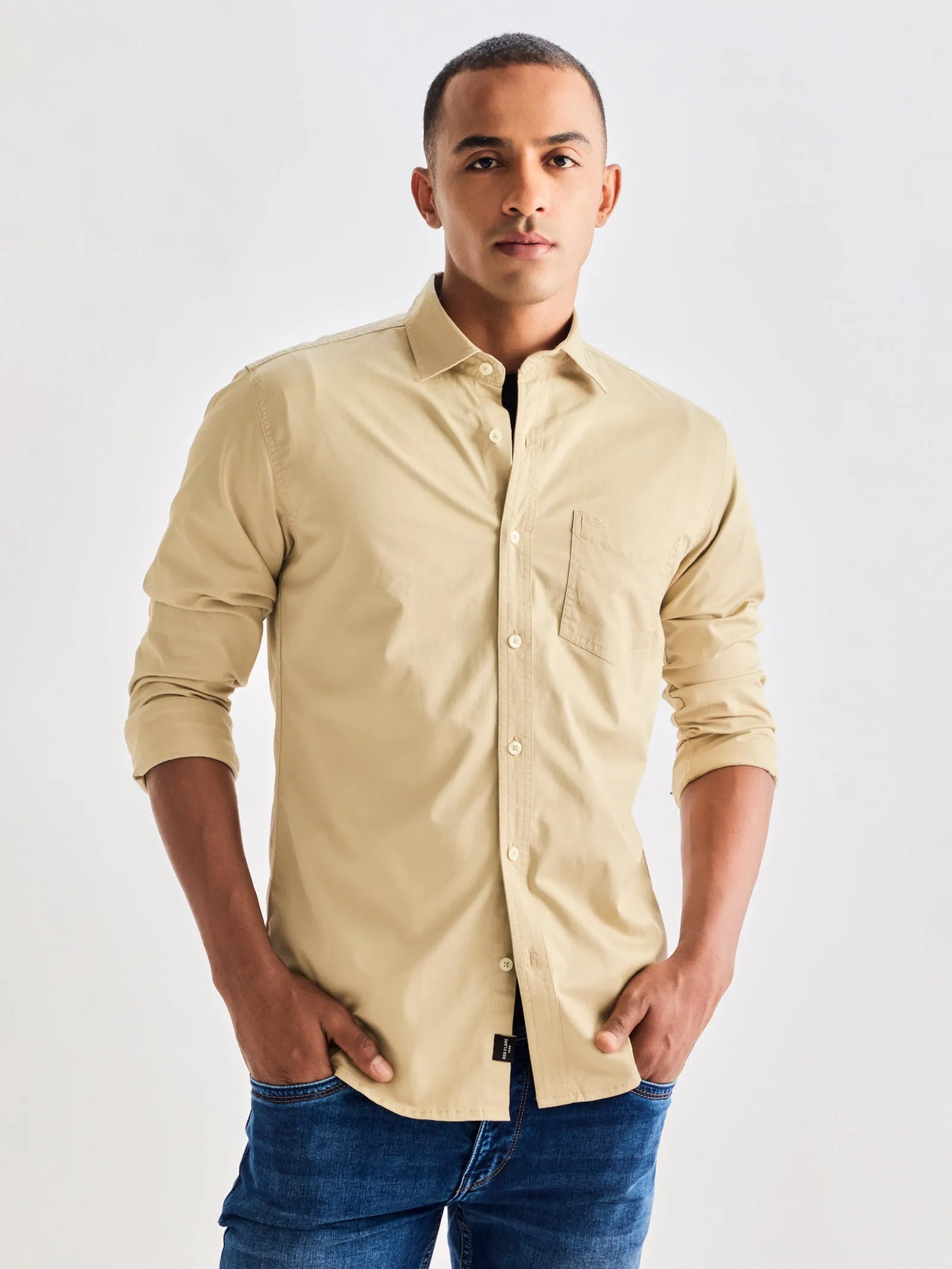 Beige Solid Shirt