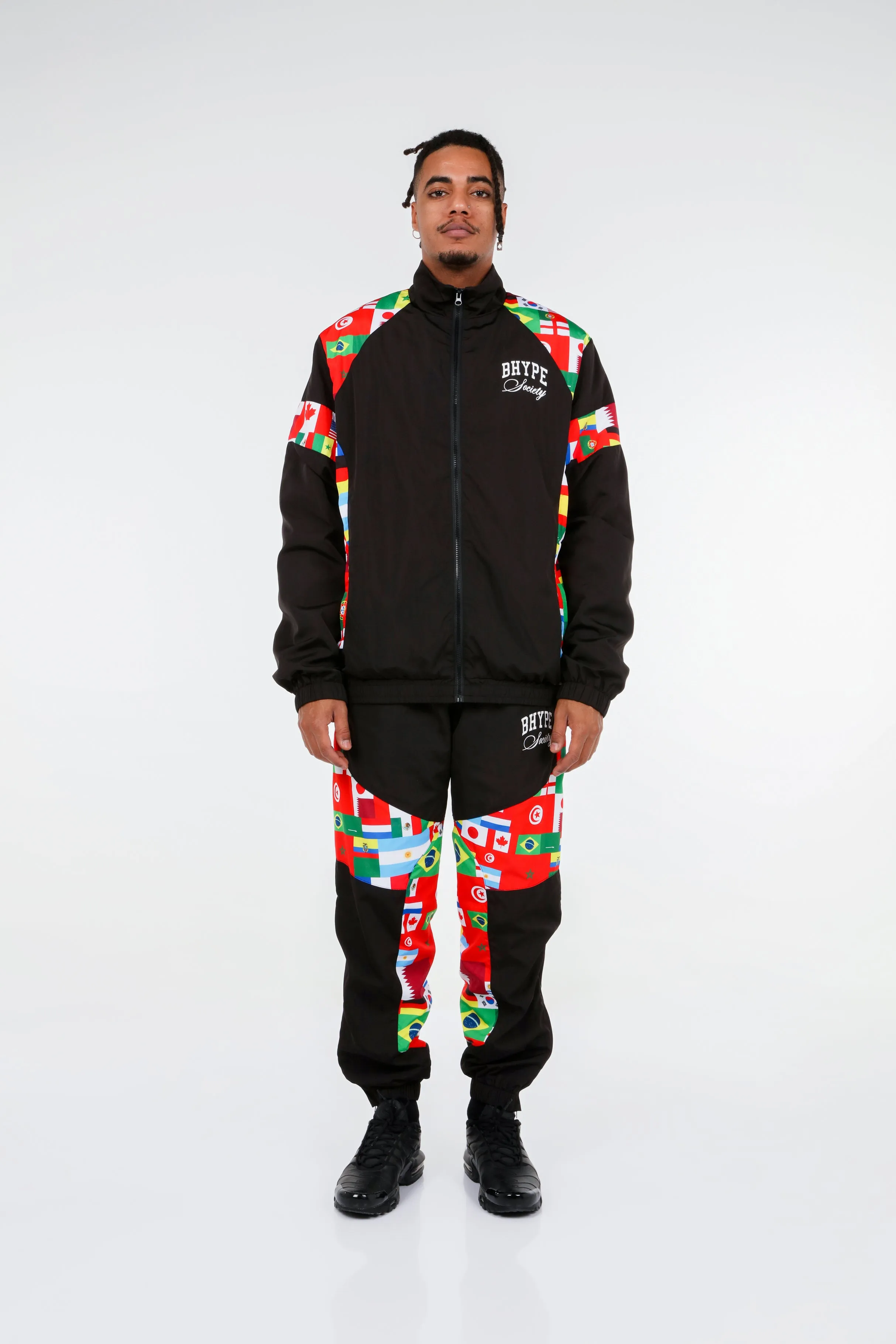 BHYPE SOCIETY BLACK SPORT TRACKSUIT- WORLD FLAGS EDITION