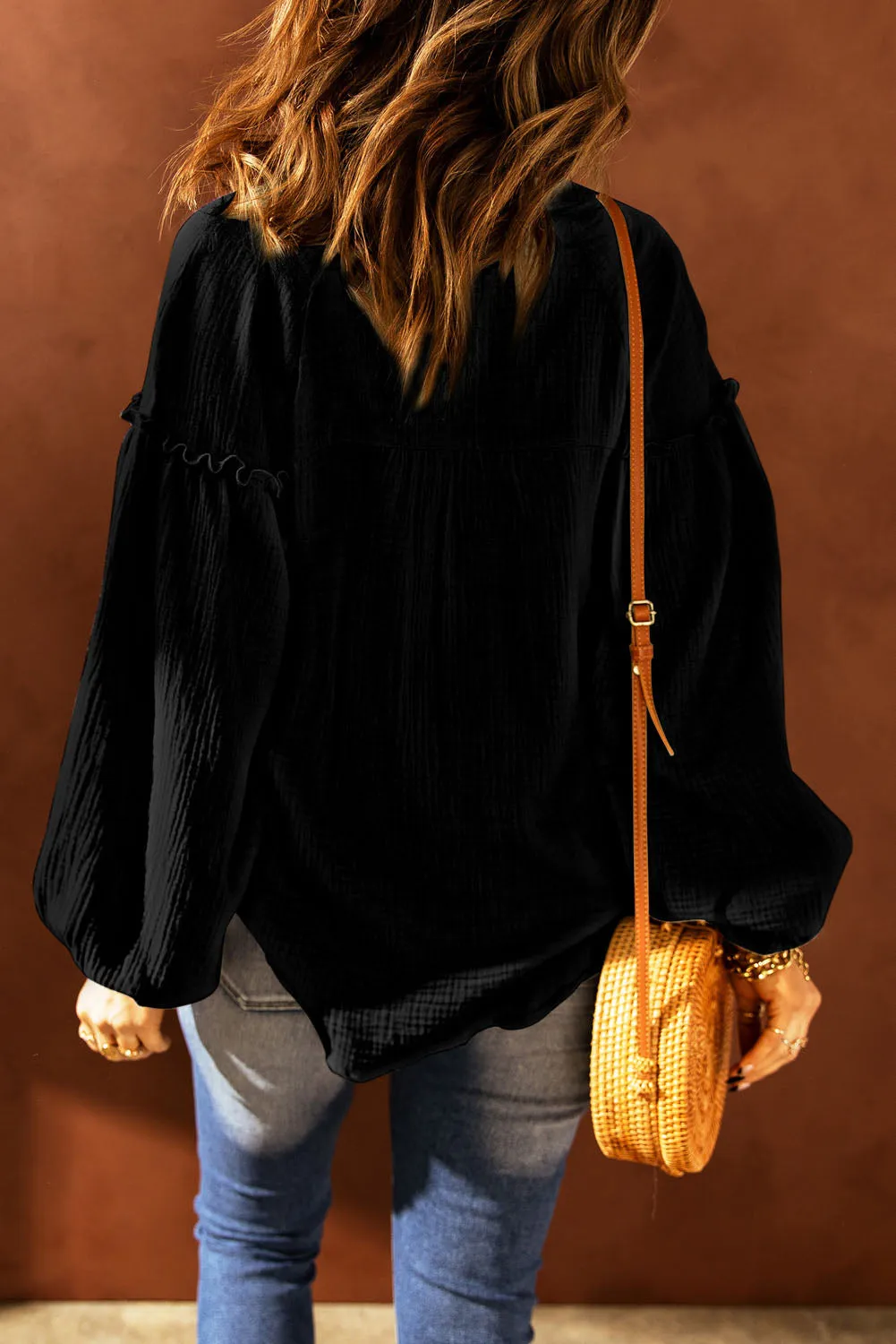 Black Casual Crinkled Blouse Top