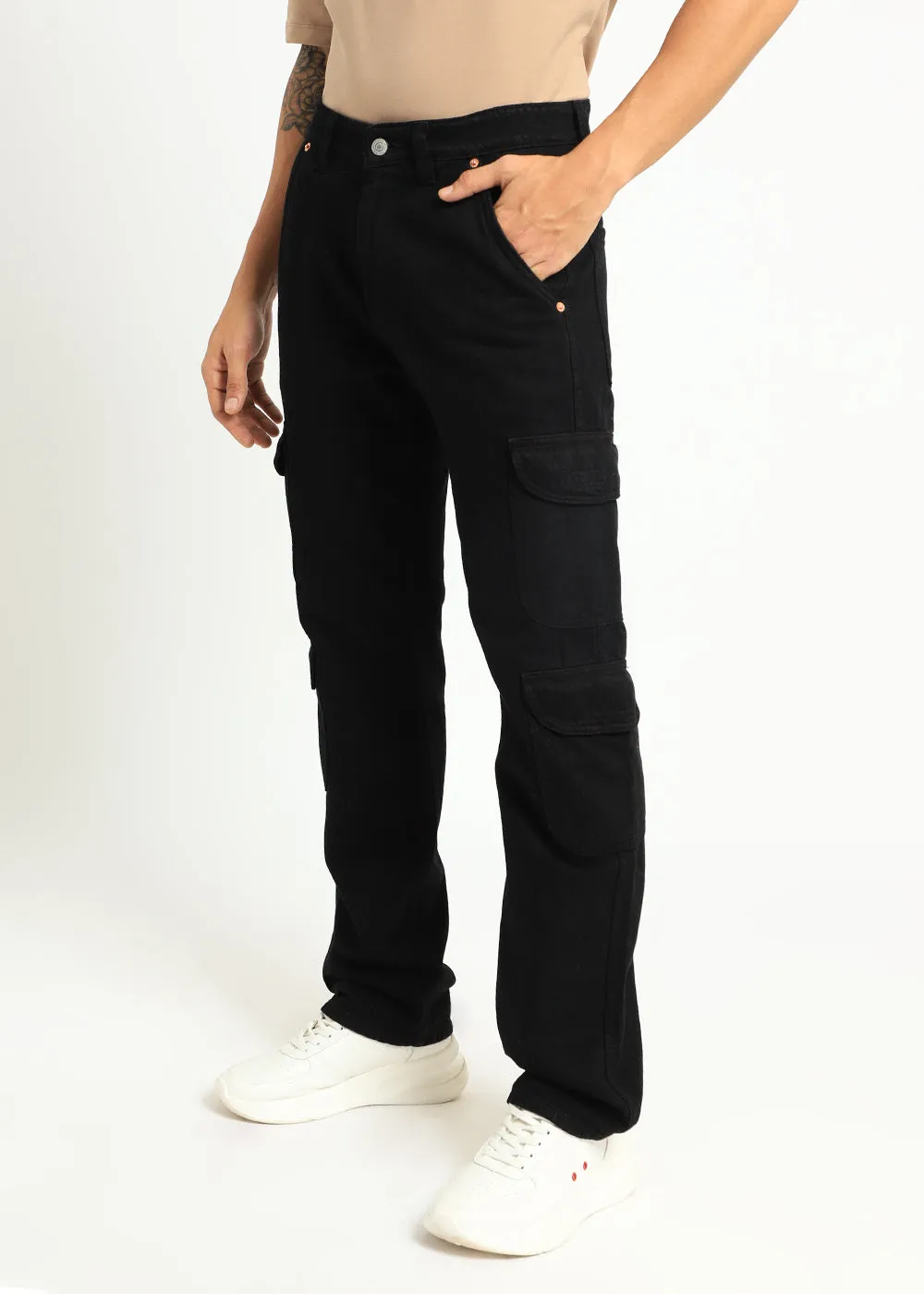 Black Double Pocket Cargo Denim