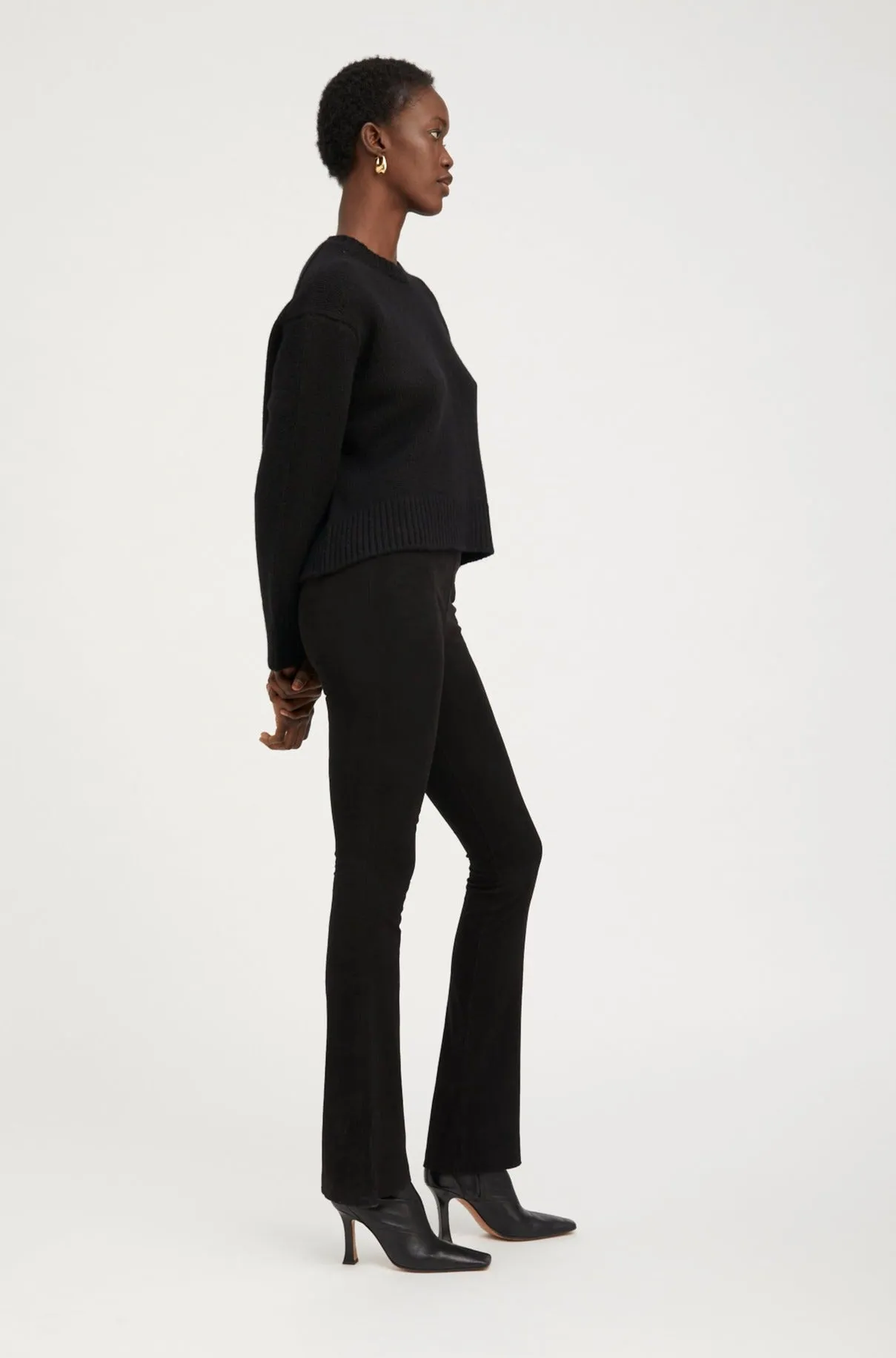 Black Suede Micro Flare Pants