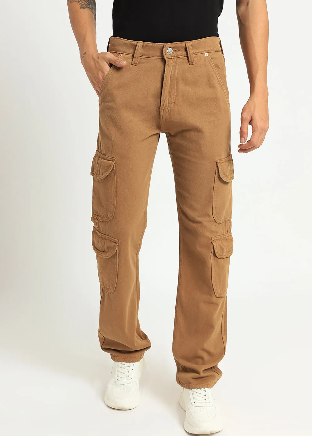 Brown Double Pocket Cargo Denim