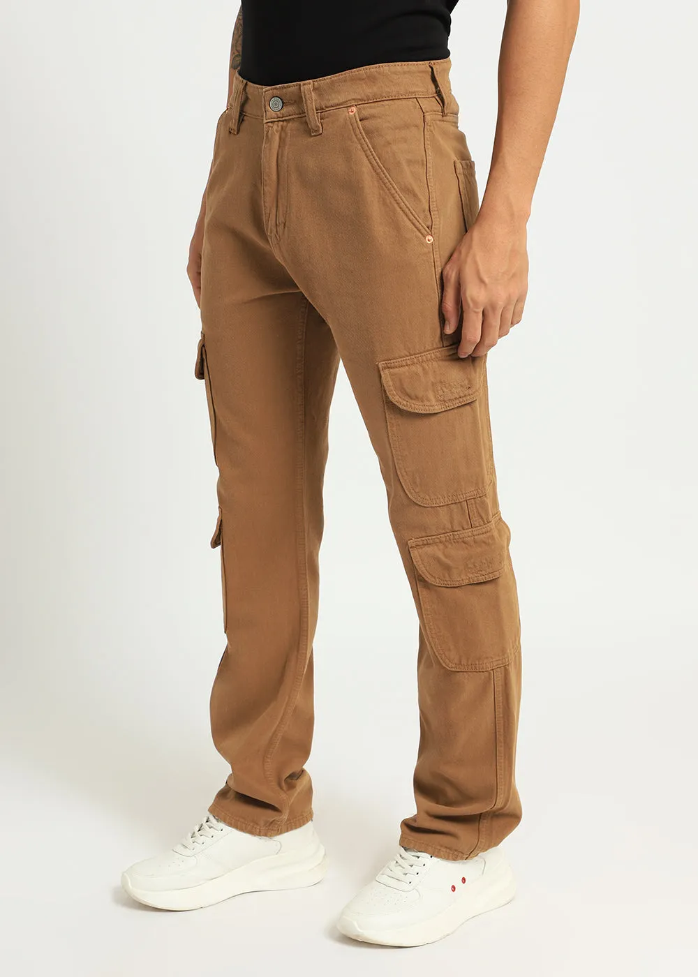 Brown Double Pocket Cargo Denim