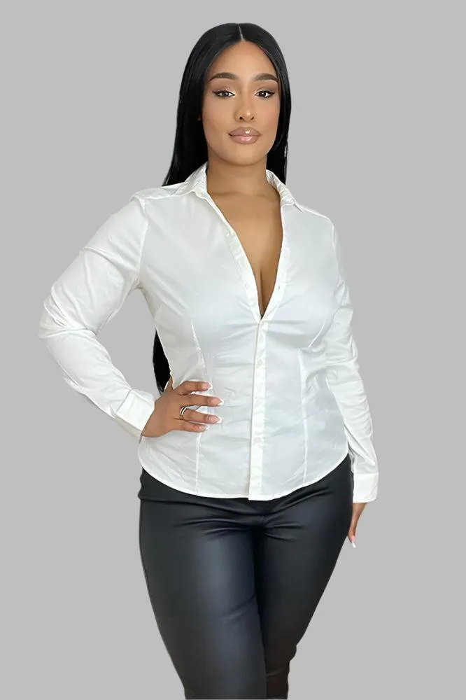 Cotton Blend Deep V-Neck Smart Shirt