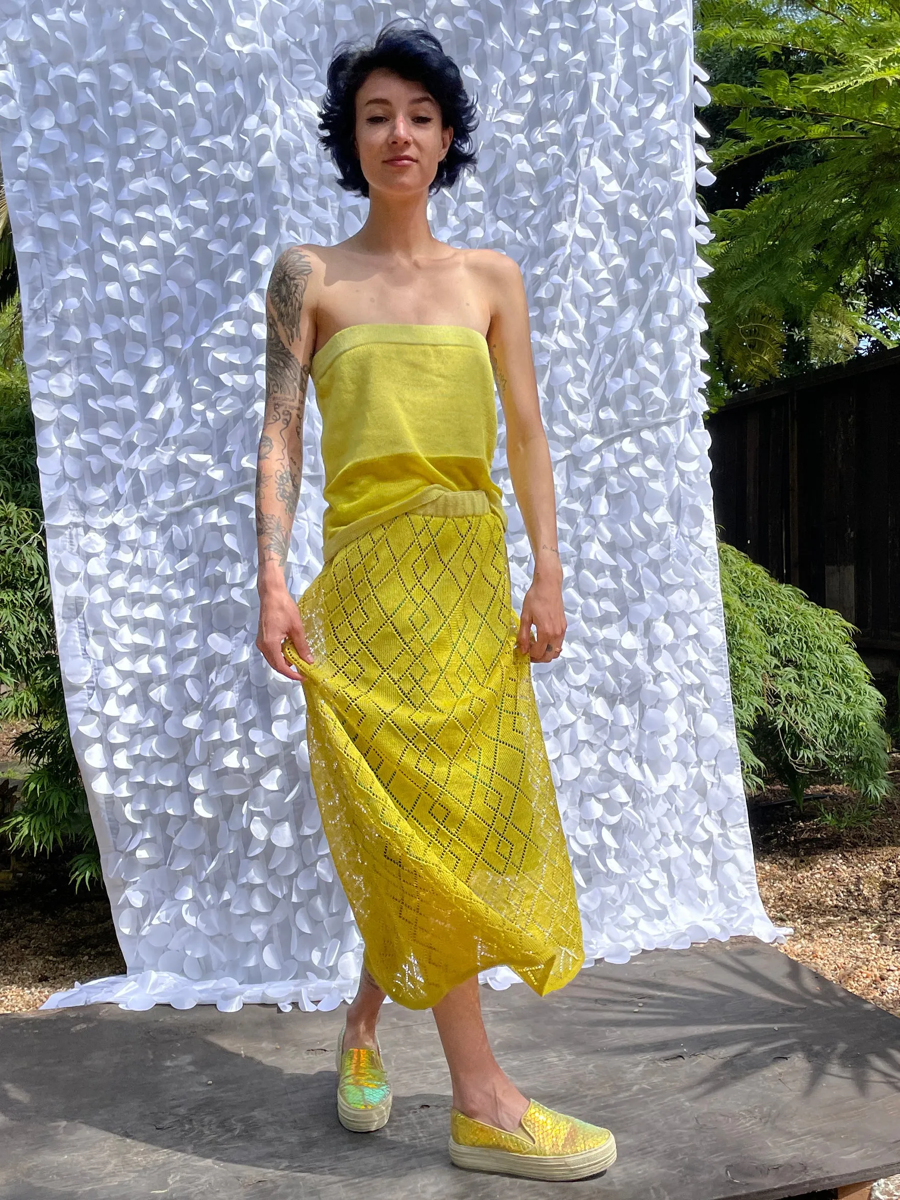 Diamond Pointelle Skirt - Yellow