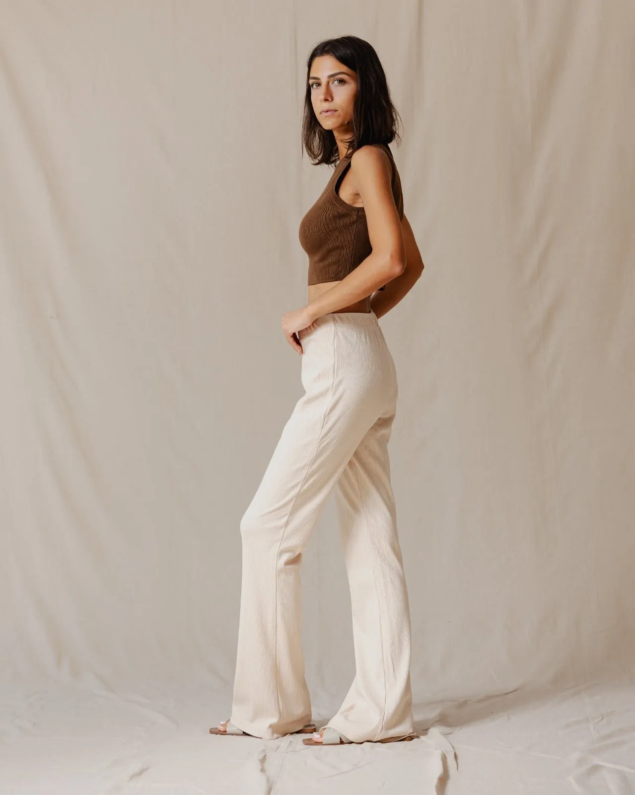 Flare Ribbed Pants Beige