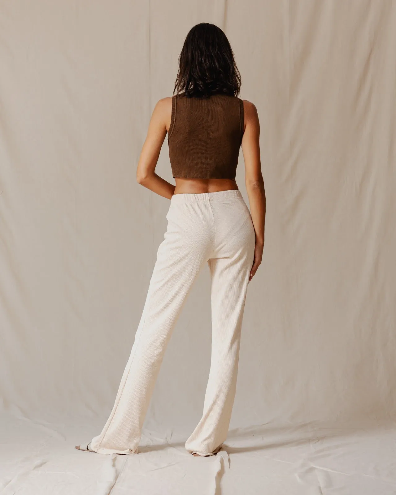 Flare Ribbed Pants Beige