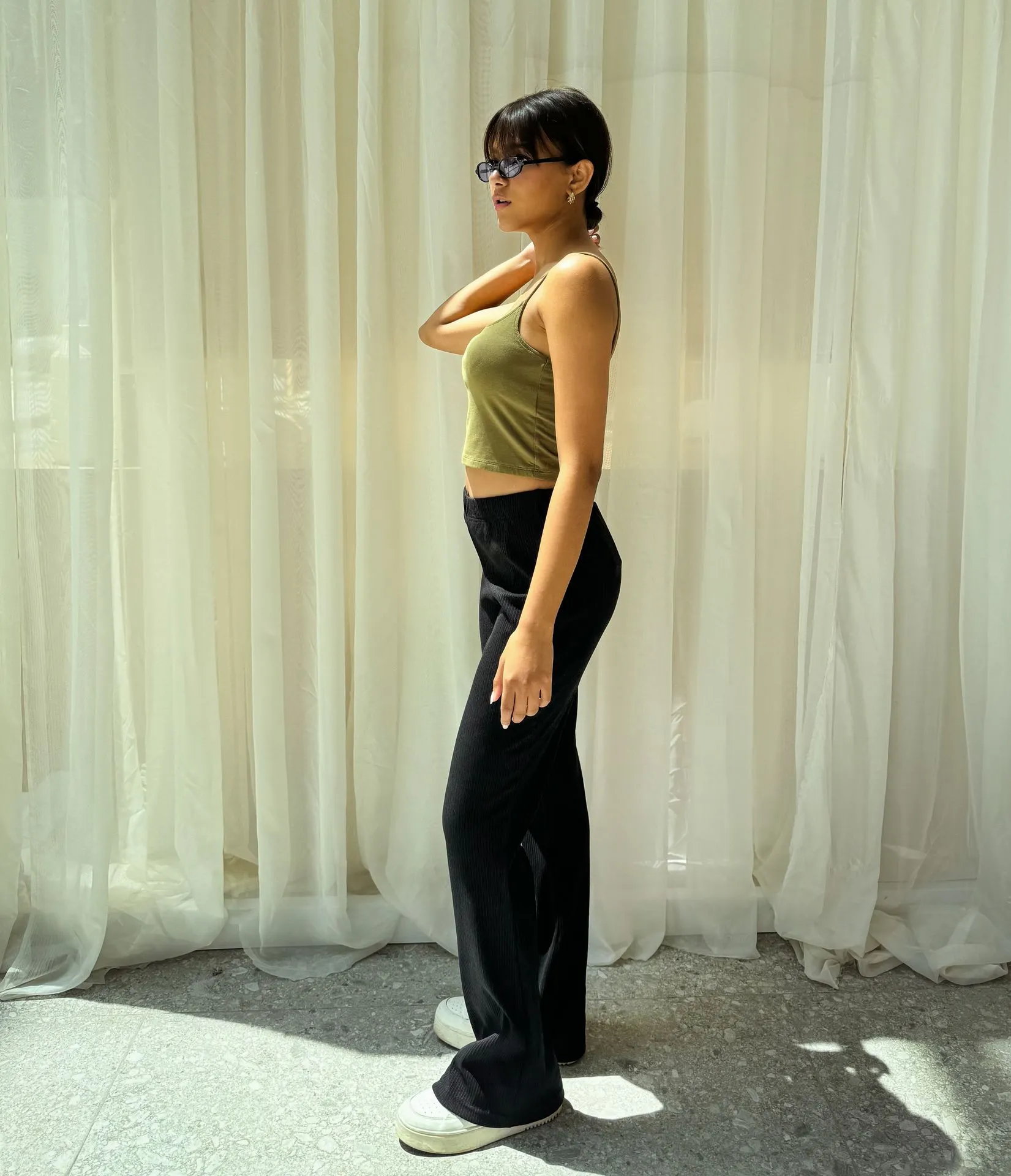 Flare Ribbed Pants Black