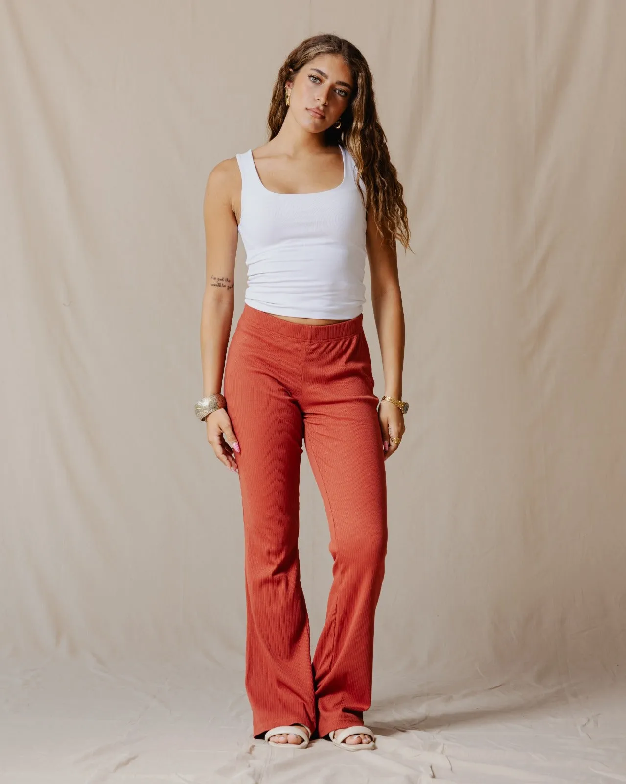 Flare Ribbed Pants Brick