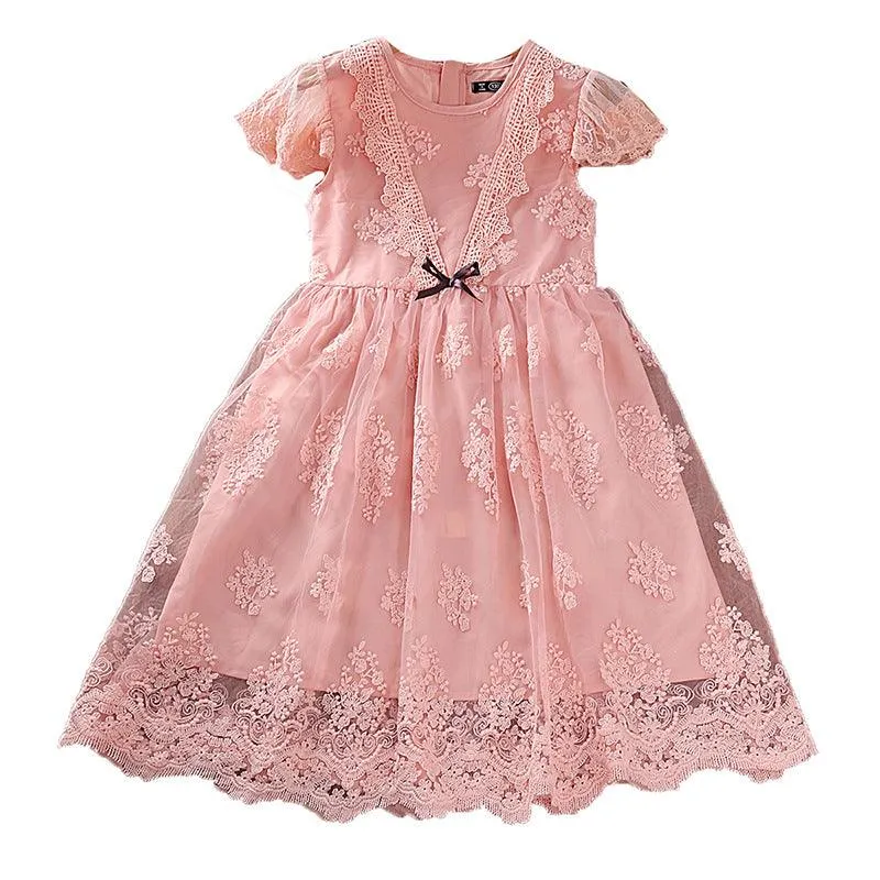 Girls' Dress Summer Pink Lace Skirt Sweet Princess Skirt Embroidery Large Children's Gauze Skirt