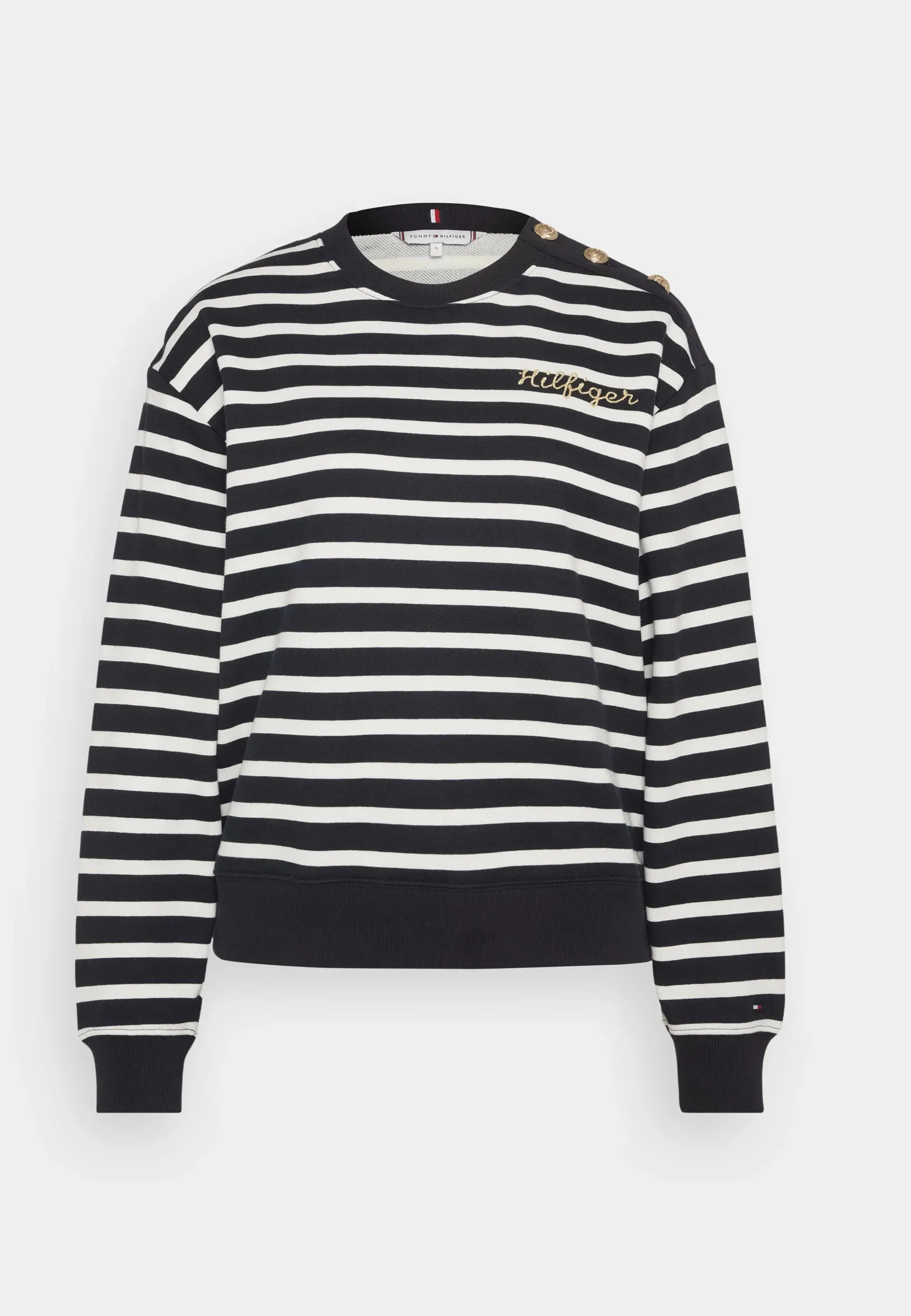 GOLD BUTTON STRIPE SWEATSHIRT