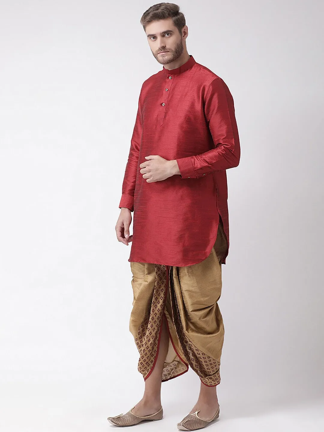 Golden & Maroon Silk Dhoti Pants