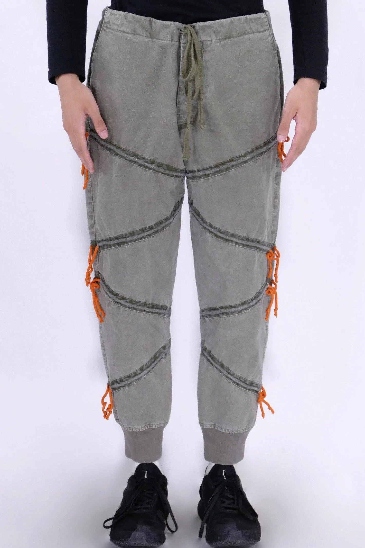 Greg Lauren Tent Canvas Zig Zag Lounge Pants - Army Green