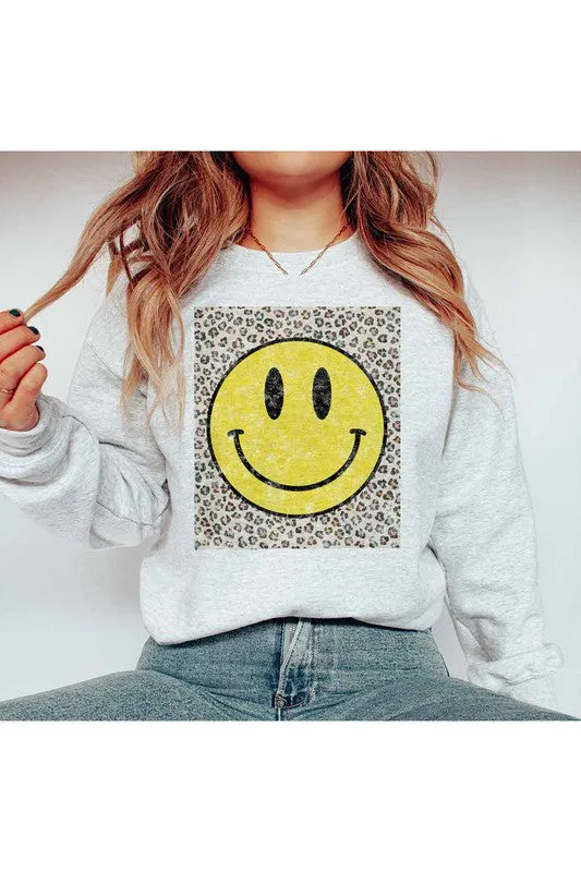 HAPPY LEOPARD GRAPHIC SWEATSHIRT