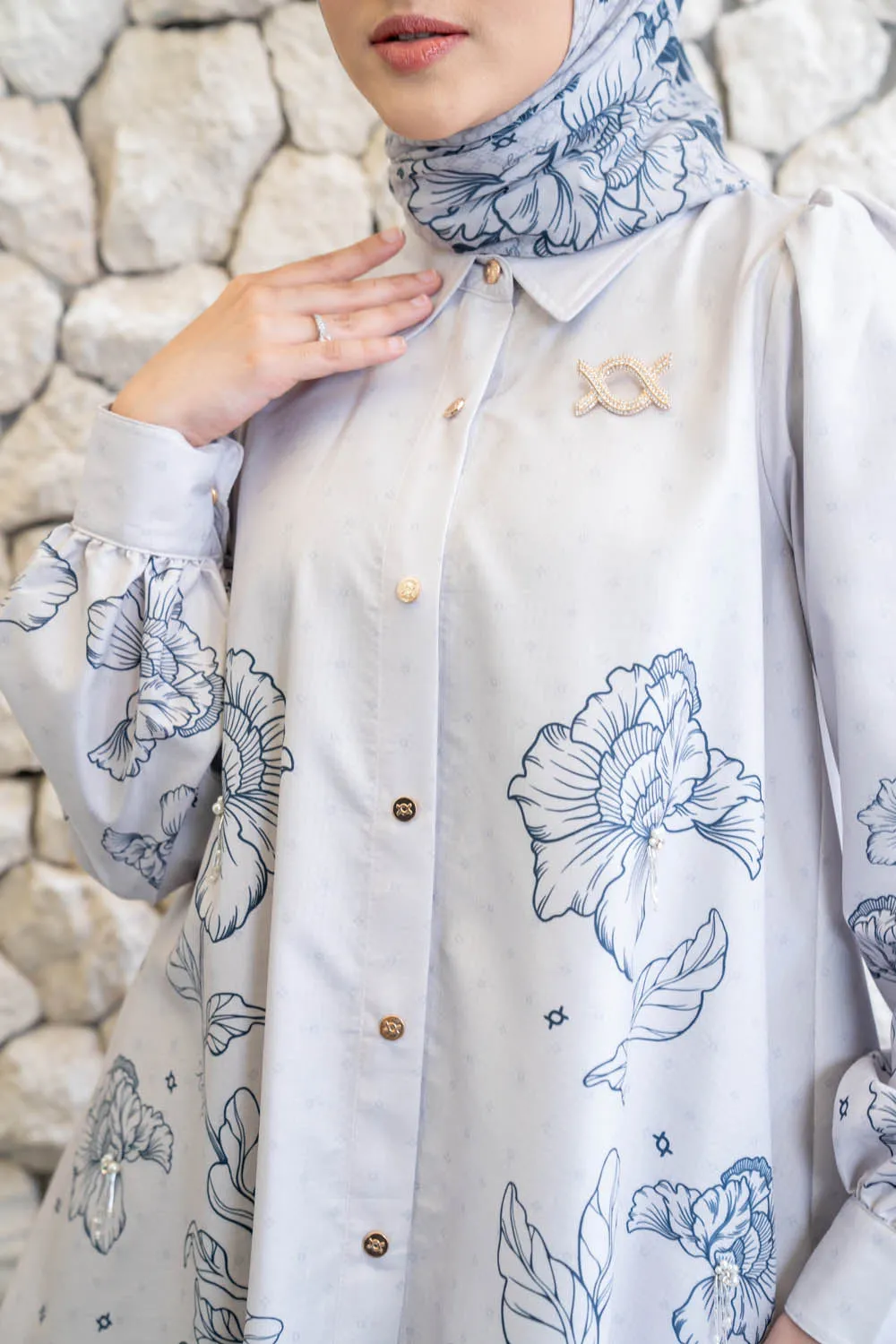 Leysha Shirt & Scarf Set Cloudy White