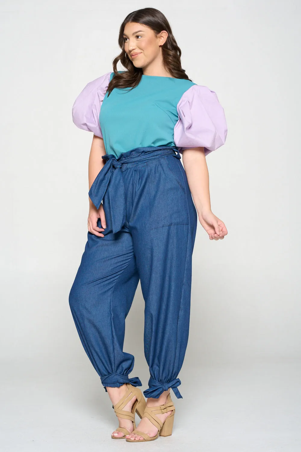 Lightweight Denim Paperbag Pants