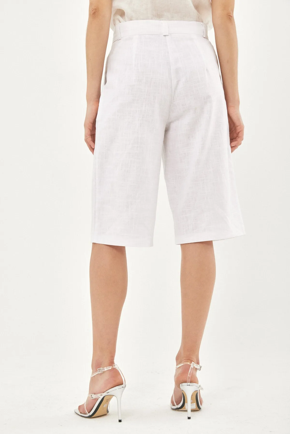 LINEN BERMUDA PANTS - WHITE