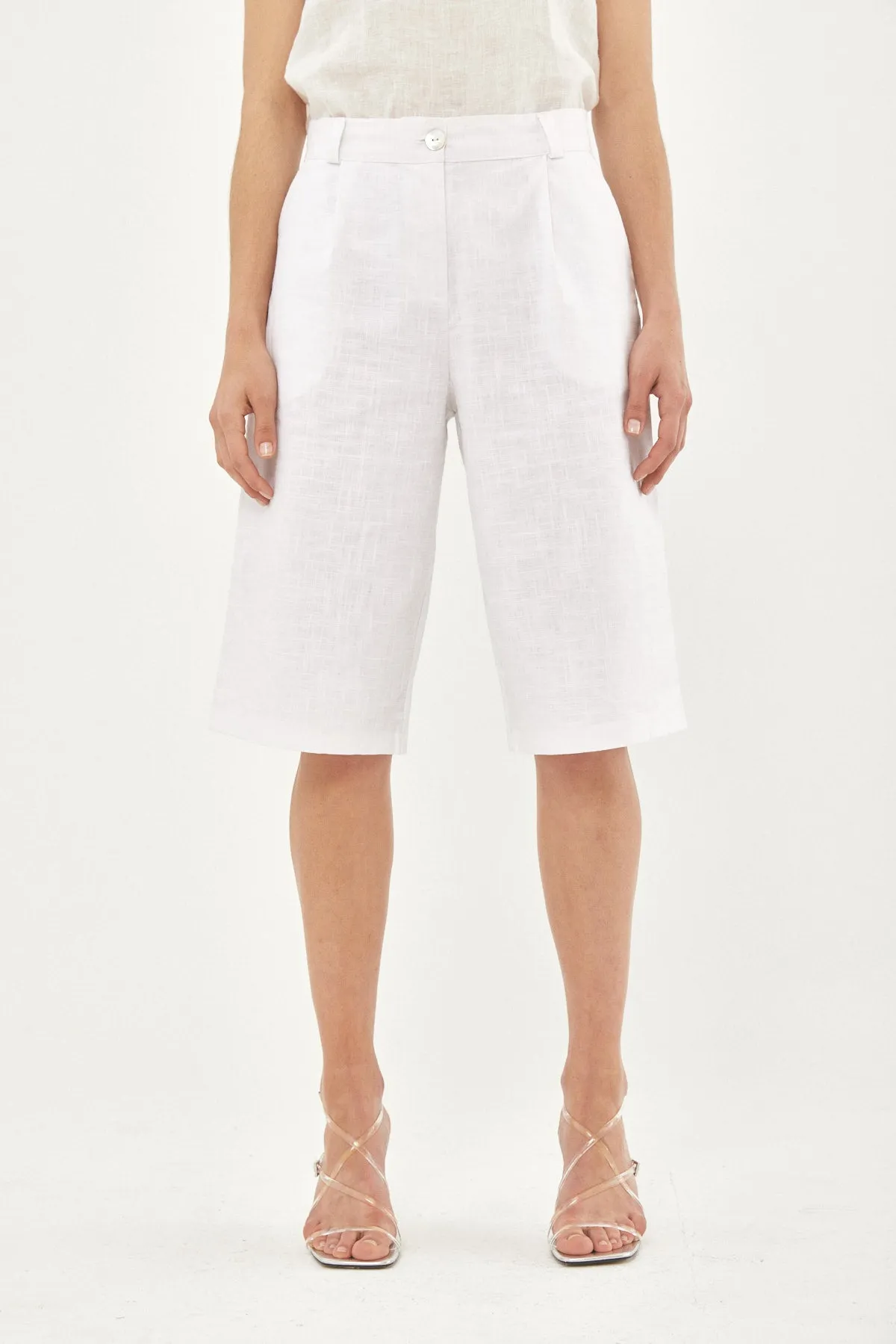 LINEN BERMUDA PANTS - WHITE