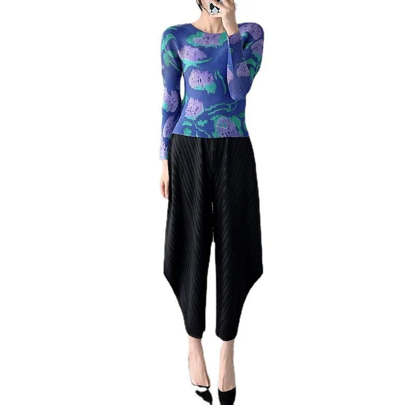 Miyake Pleated Trendy Harem Pants Women's High Waist Loose Plus Size Design Casual Pants