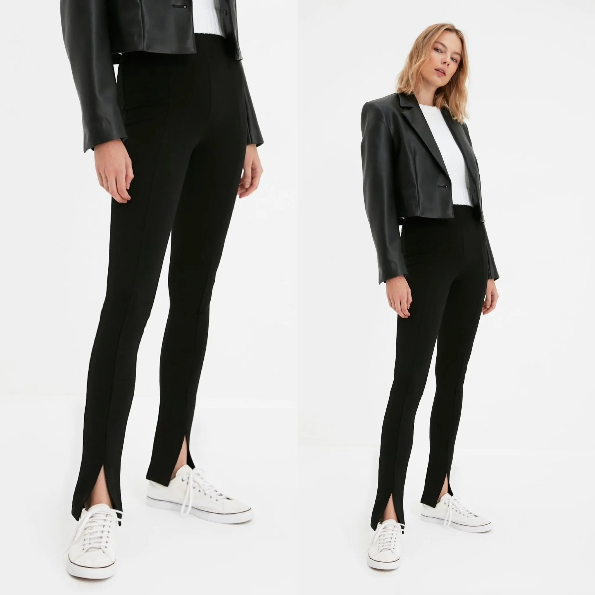 Natasha Split Front Pants - Black