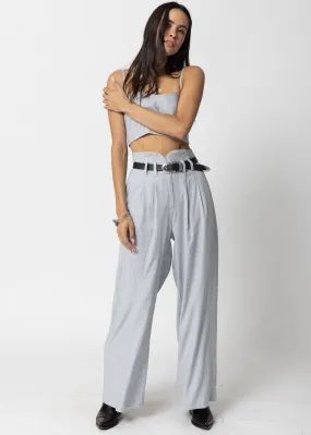 STRETCH LINEN KNOTCH WAIST PANTS