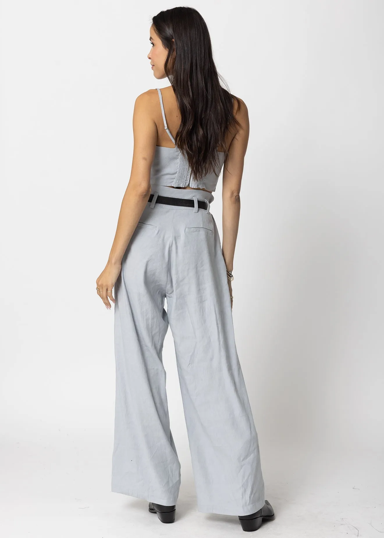 STRETCH LINEN KNOTCH WAIST PANTS