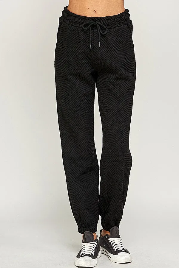 Textured Jogger Pants- Black